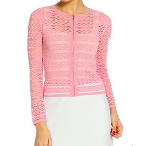 ESCADA Pink Open Weave Knit Zipper Cardigan Sweater‎ Size L Cherry Blossom